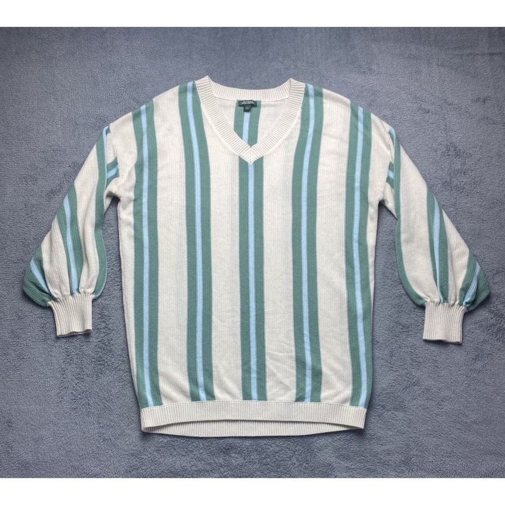 Wild Fable Womens Sweater Long Sleeve V-Neck Striped Blue Green Beige Size Large
